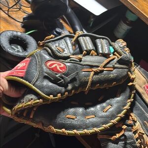Rawlings Black Glove with Tan Stitching
